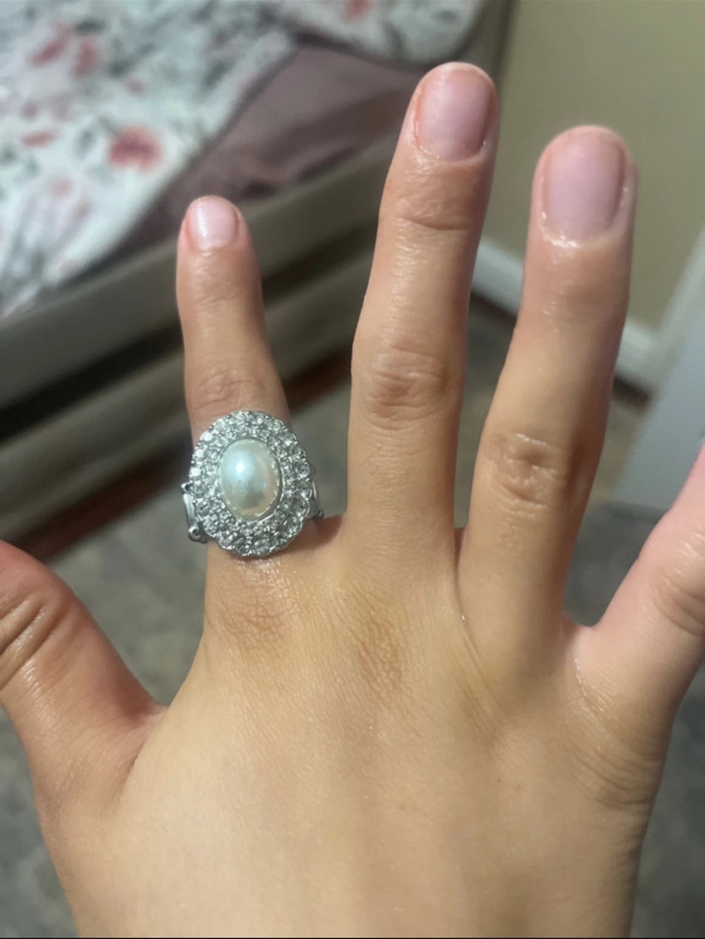 Sterling Silver Pearl Halo Ring in White